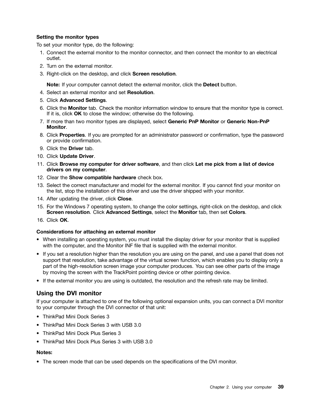 Lenovo L530, L430, 24684XU manual Using the DVI monitor, Setting the monitor types, Click Advanced Settings 