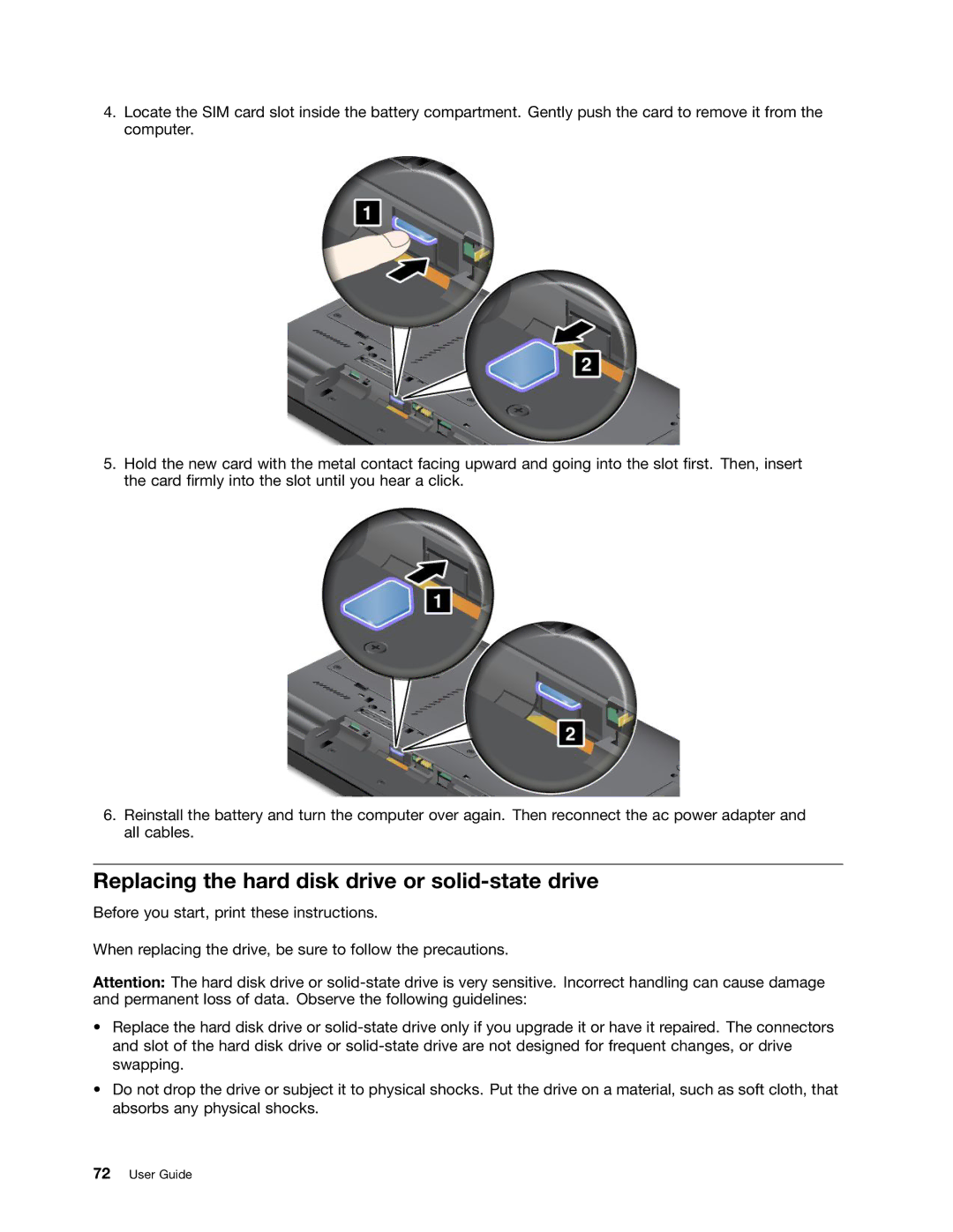 Lenovo L530, L430, 24684XU manual Replacing the hard disk drive or solid-state drive 