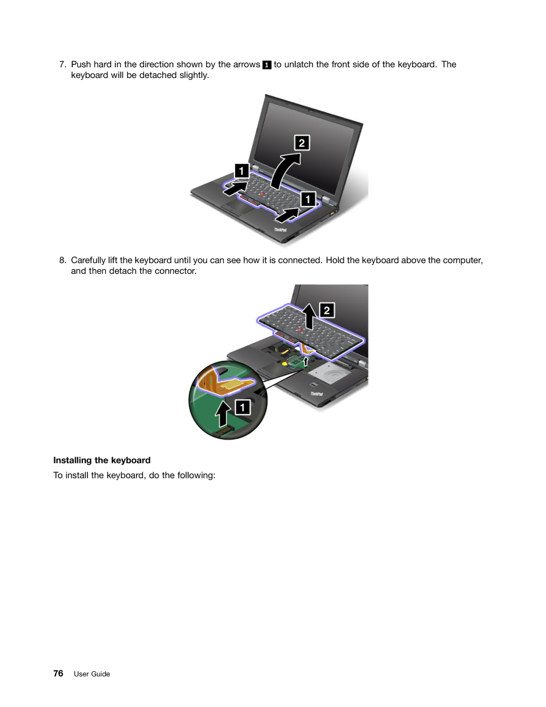 Lenovo 24684XU, L430, L530 manual Installing the keyboard 