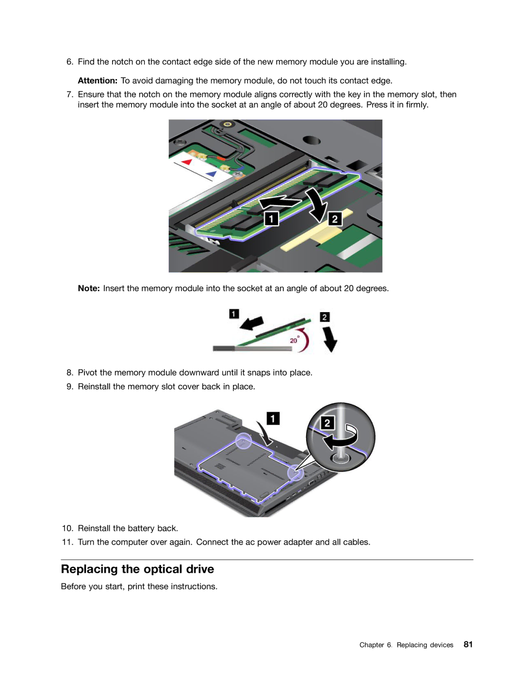 Lenovo L530, L430, 24684XU manual Replacing the optical drive 