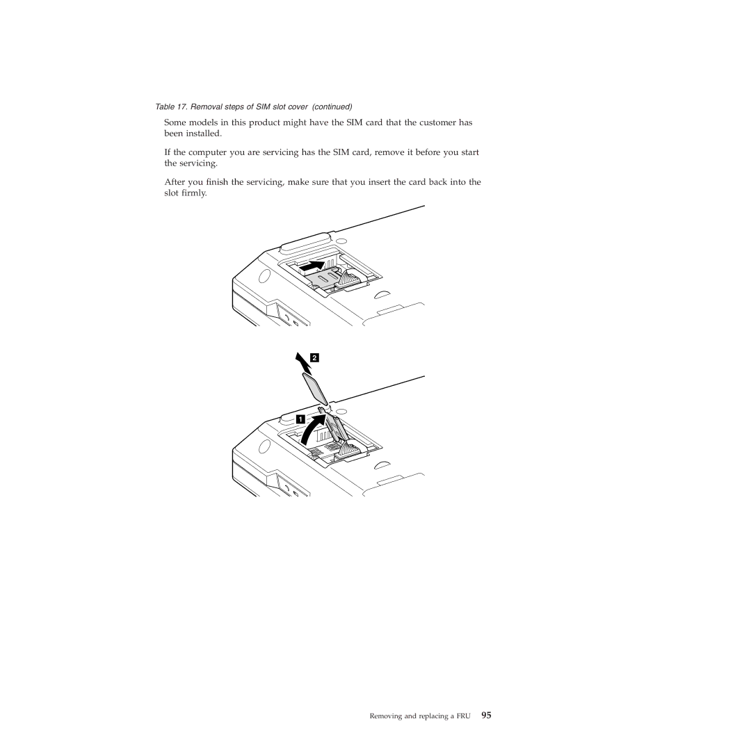 Lenovo L412, L512 manual Removal steps of SIM slot cover 