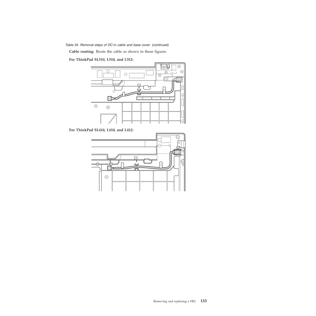 Lenovo L412, L512 manual Cable routing Route the cable as shown in these figures 