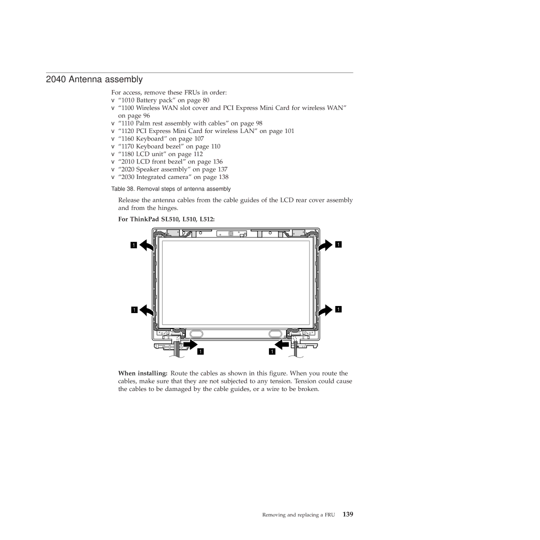 Lenovo L412 manual Antenna assembly, For ThinkPad SL510, L510, L512 