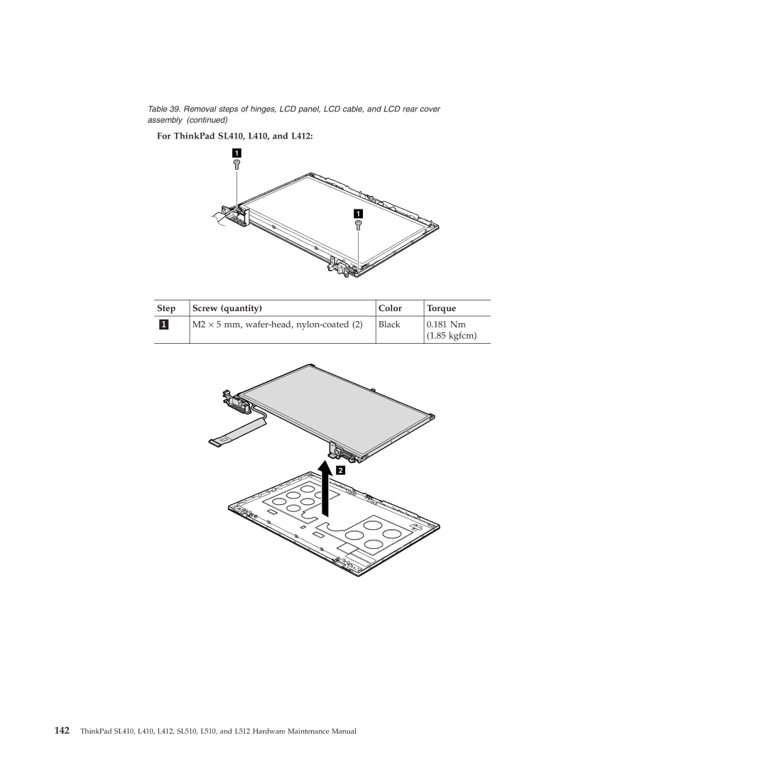 Lenovo L512, L412 manual M2 ⋅ 5 mm, wafer-head, nylon-coated Black 181 Nm Kgfcm 