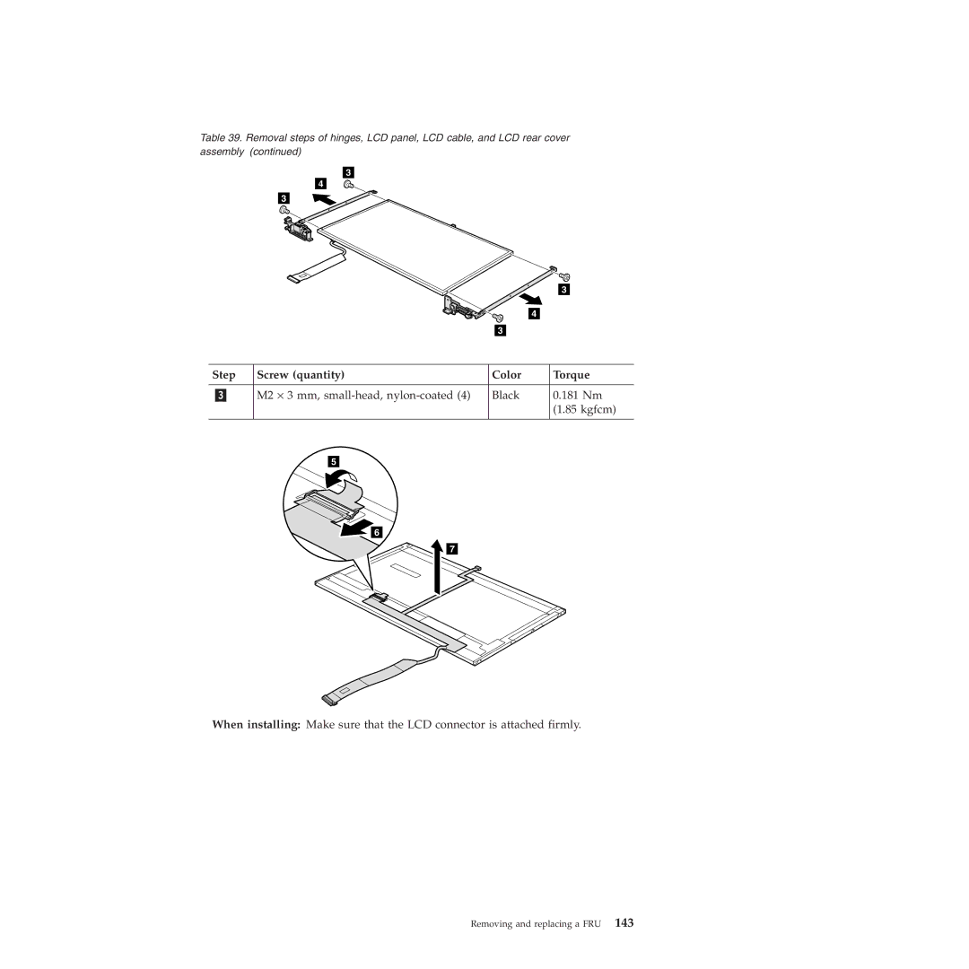 Lenovo L412, L512 manual Step Screw quantity Color Torque 