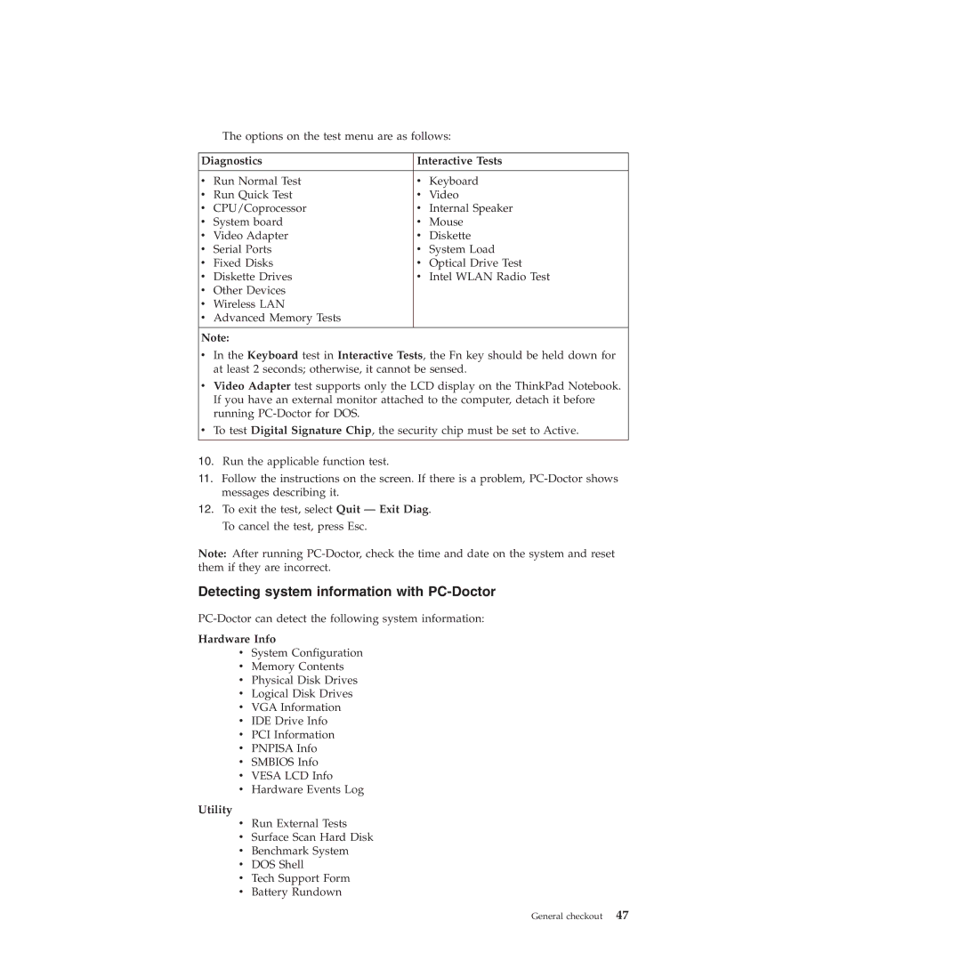 Lenovo L412, L512 manual Diagnostics Interactive Tests, Hardware Info, Utility 