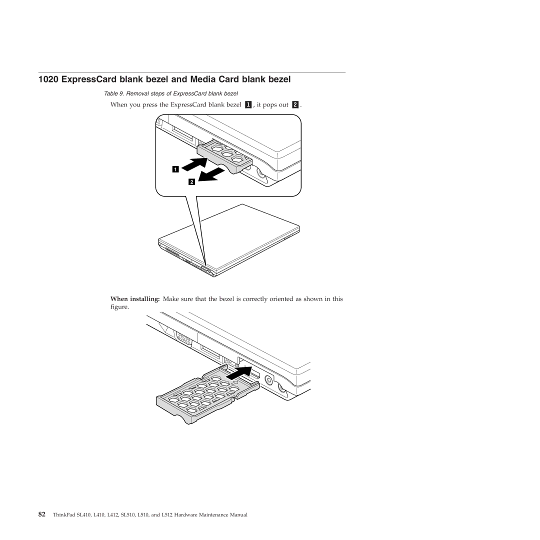 Lenovo L512, L412 manual ExpressCard blank bezel and Media Card blank bezel 