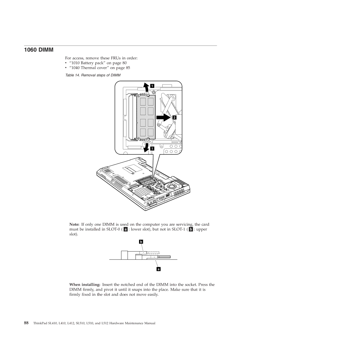 Lenovo L512, L412 manual Dimm 