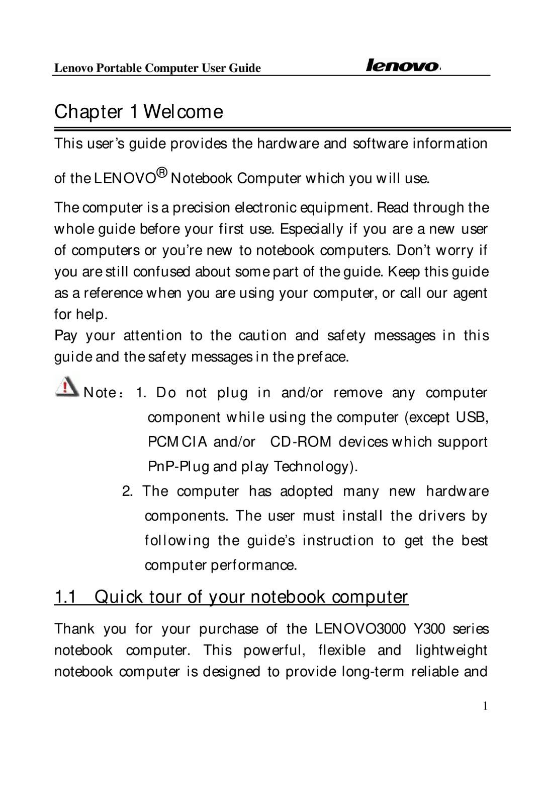 Lenovo Laptop manual Welcome, Quick tour of your notebook computer 