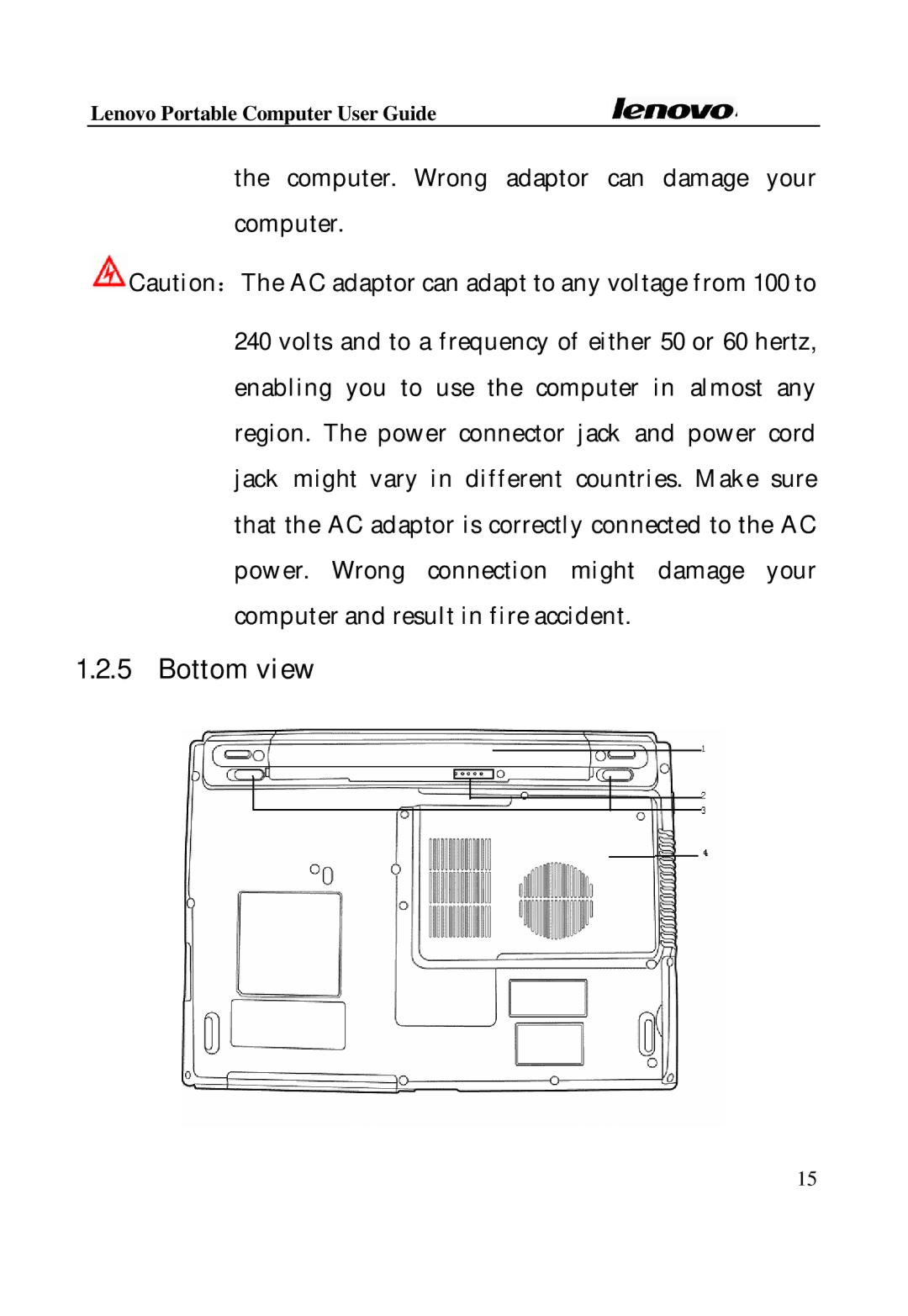 Lenovo Laptop manual Bottom view 