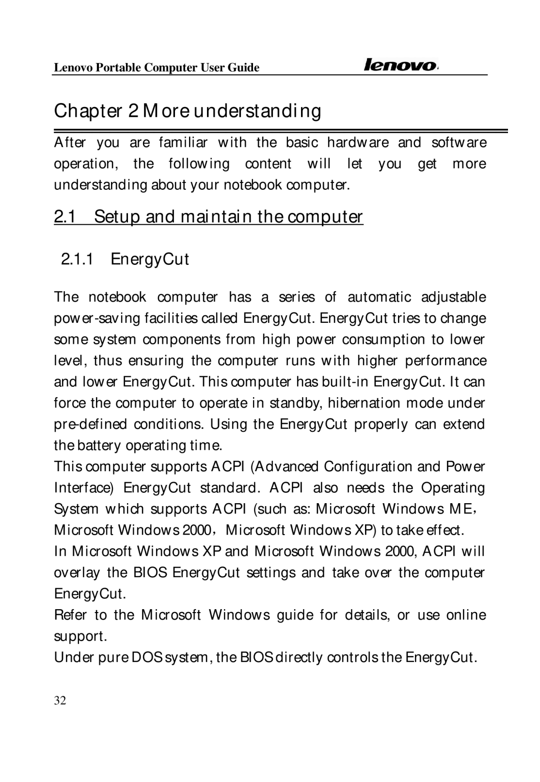 Lenovo Laptop manual Setup and maintain the computer, EnergyCut 