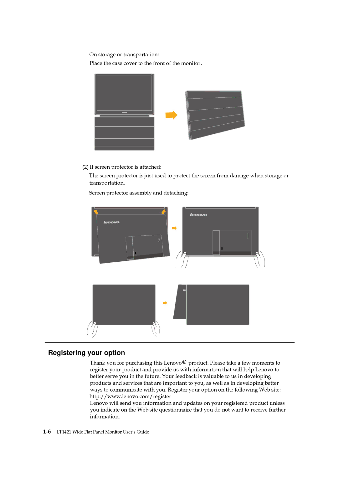 Lenovo LT1421, 1452DS6 manual Registering your option 