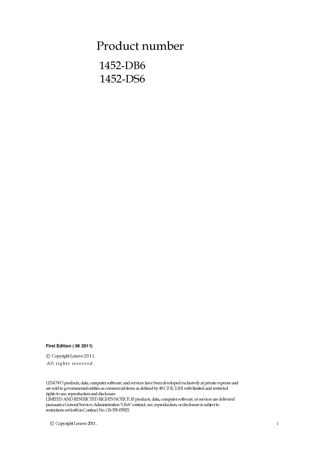 Lenovo LT1421, 1452DS6 manual Product number 