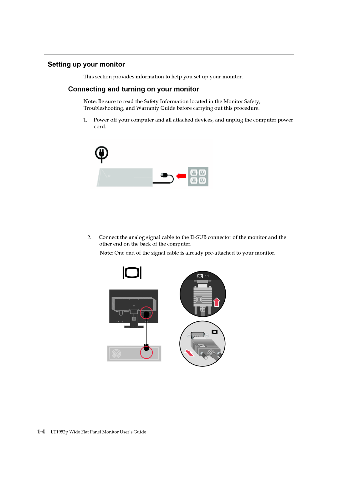 Lenovo LT1952p manual Setting up your monitor, Connecting and turning on your monitor 