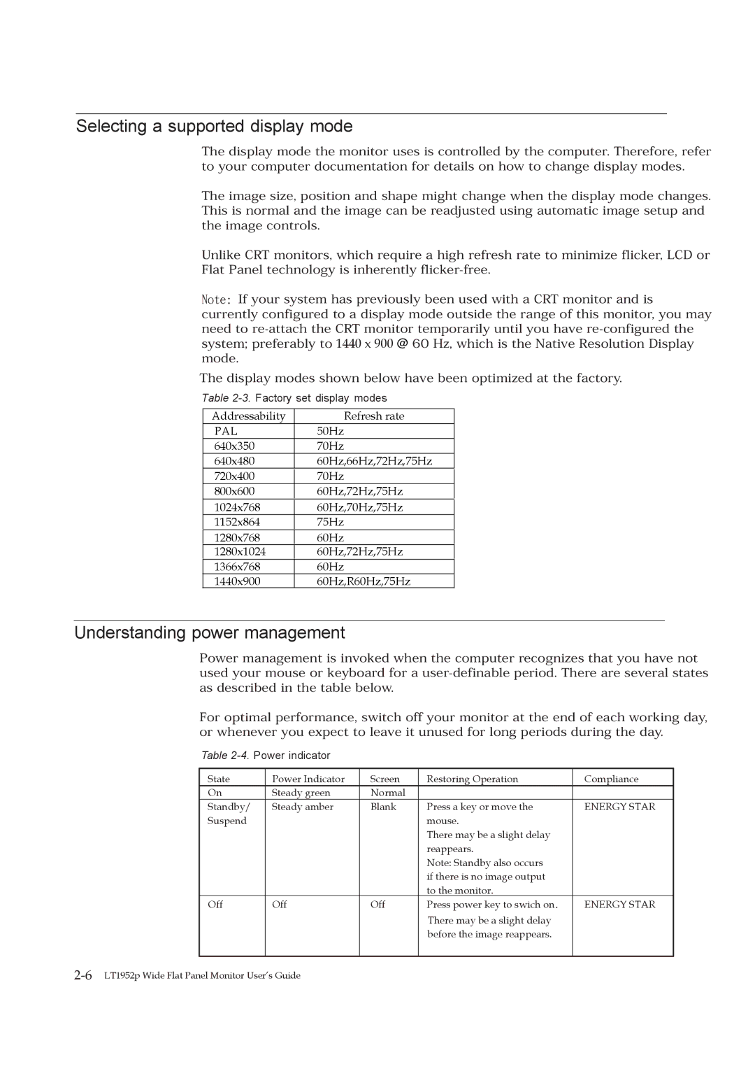 Lenovo LT1952p manual Selecting a supported display mode 