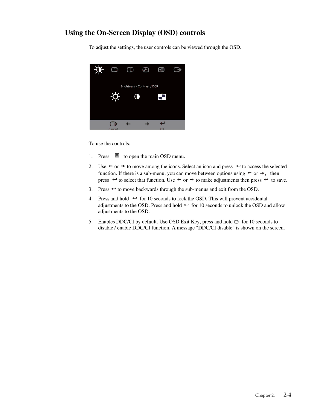 Lenovo LT2013P manual Using the On-Screen Display OSD controls 