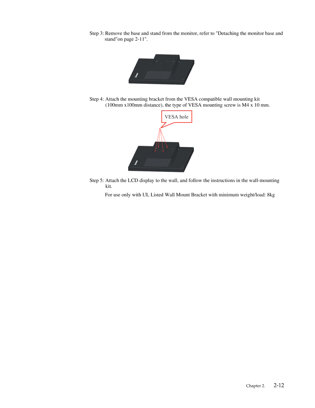 Lenovo LT2013P manual Vesa hole 