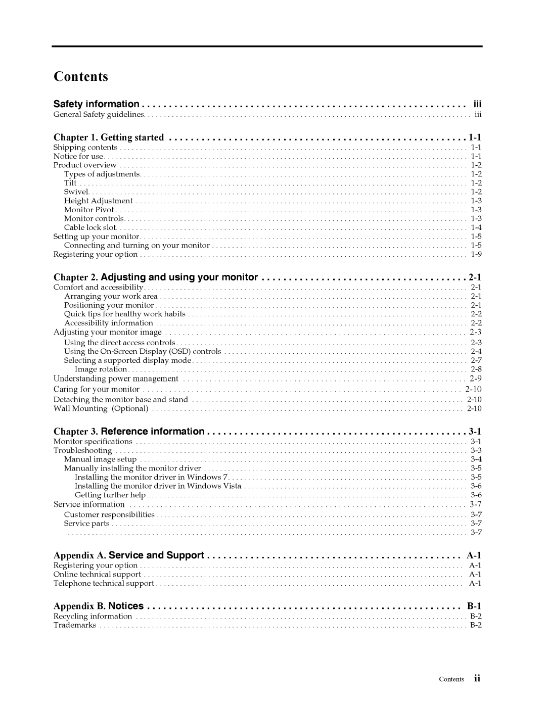 Lenovo LT2323P manual Contents 