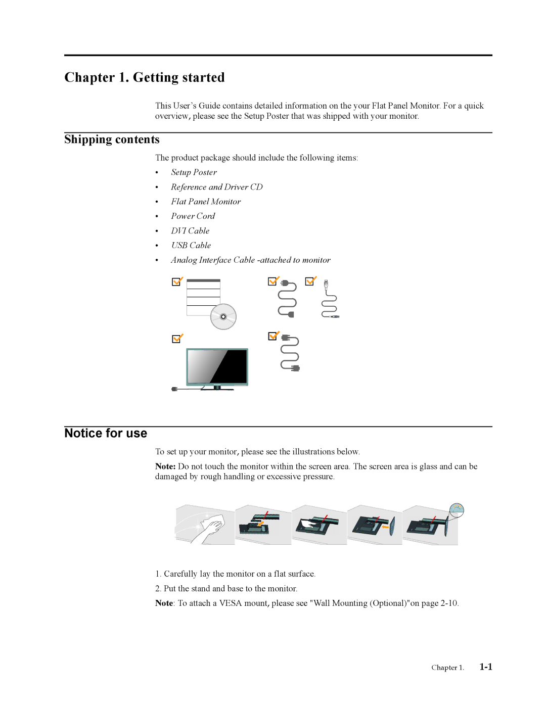 Lenovo LT2323P manual Getting started, Shipping contents 