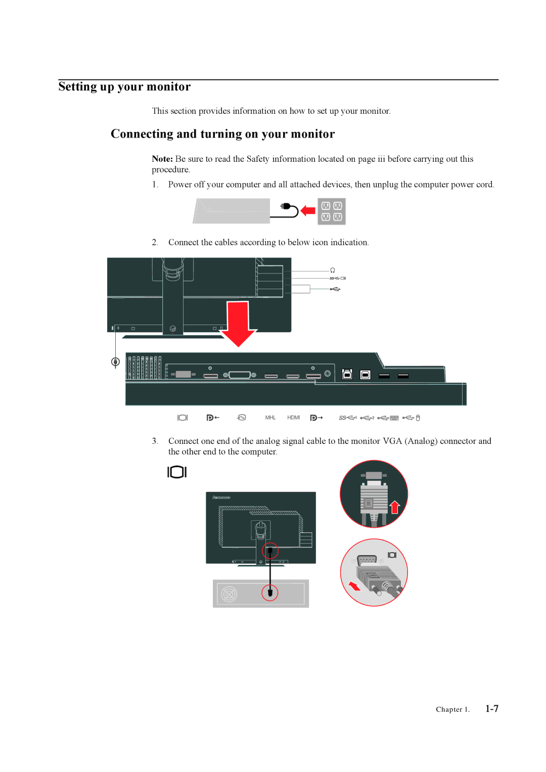 Lenovo LT3053P manual Setting up your monitor, Connecting and turning on your monitor 