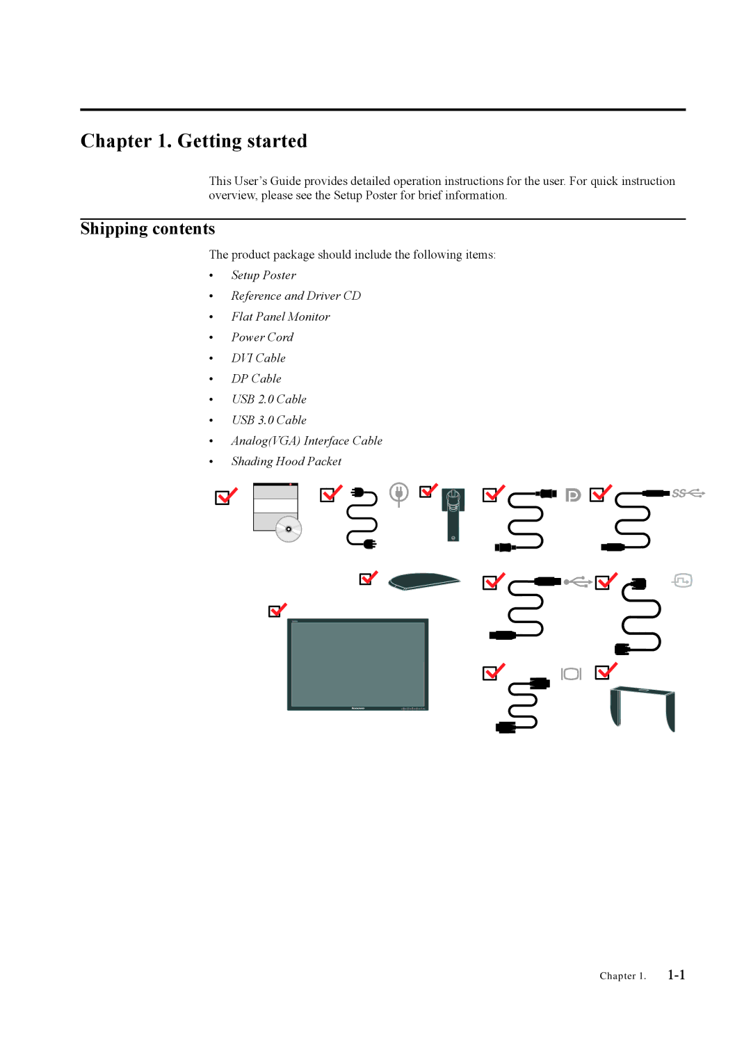 Lenovo LT3053P manual Getting started, Shipping contents 