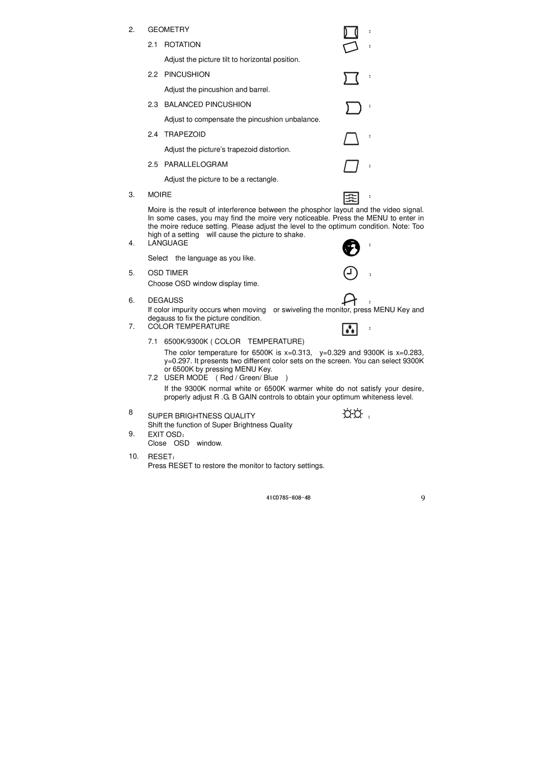 Lenovo LXH-GJ769F4 Geometry Rotation, Balanced Pincushion, Trapezoid, Parallelogram, Moire, Language, OSD Timer 