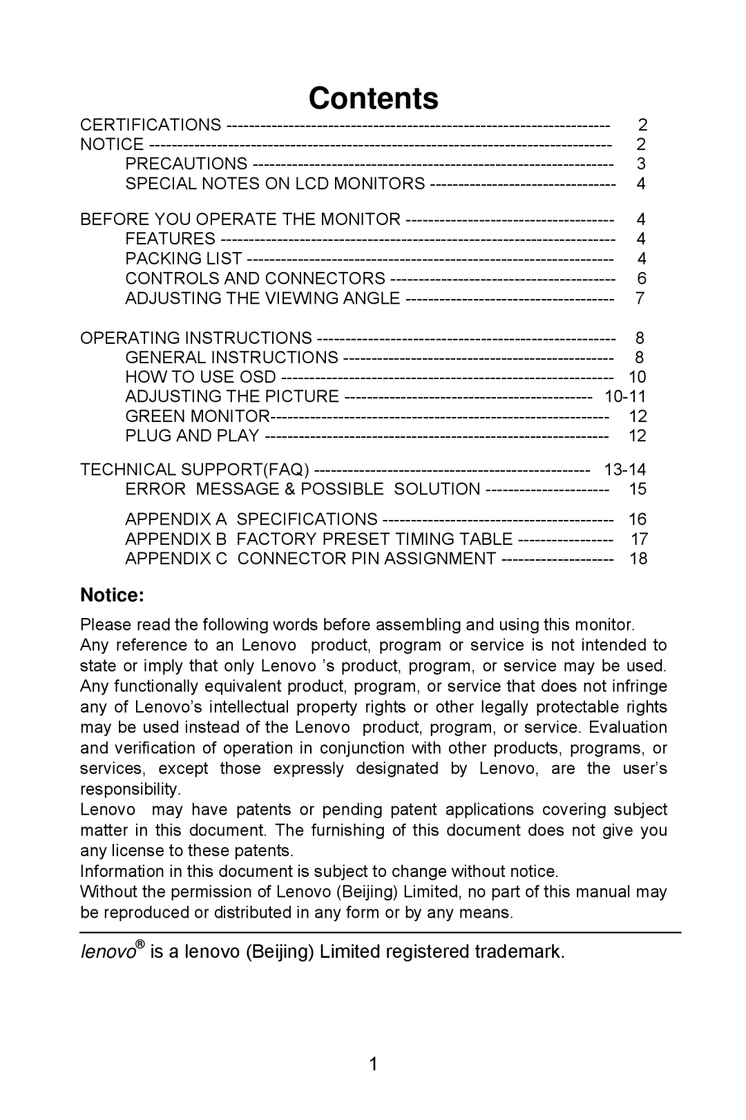 Lenovo LXM-WL19CH appendix Contents 