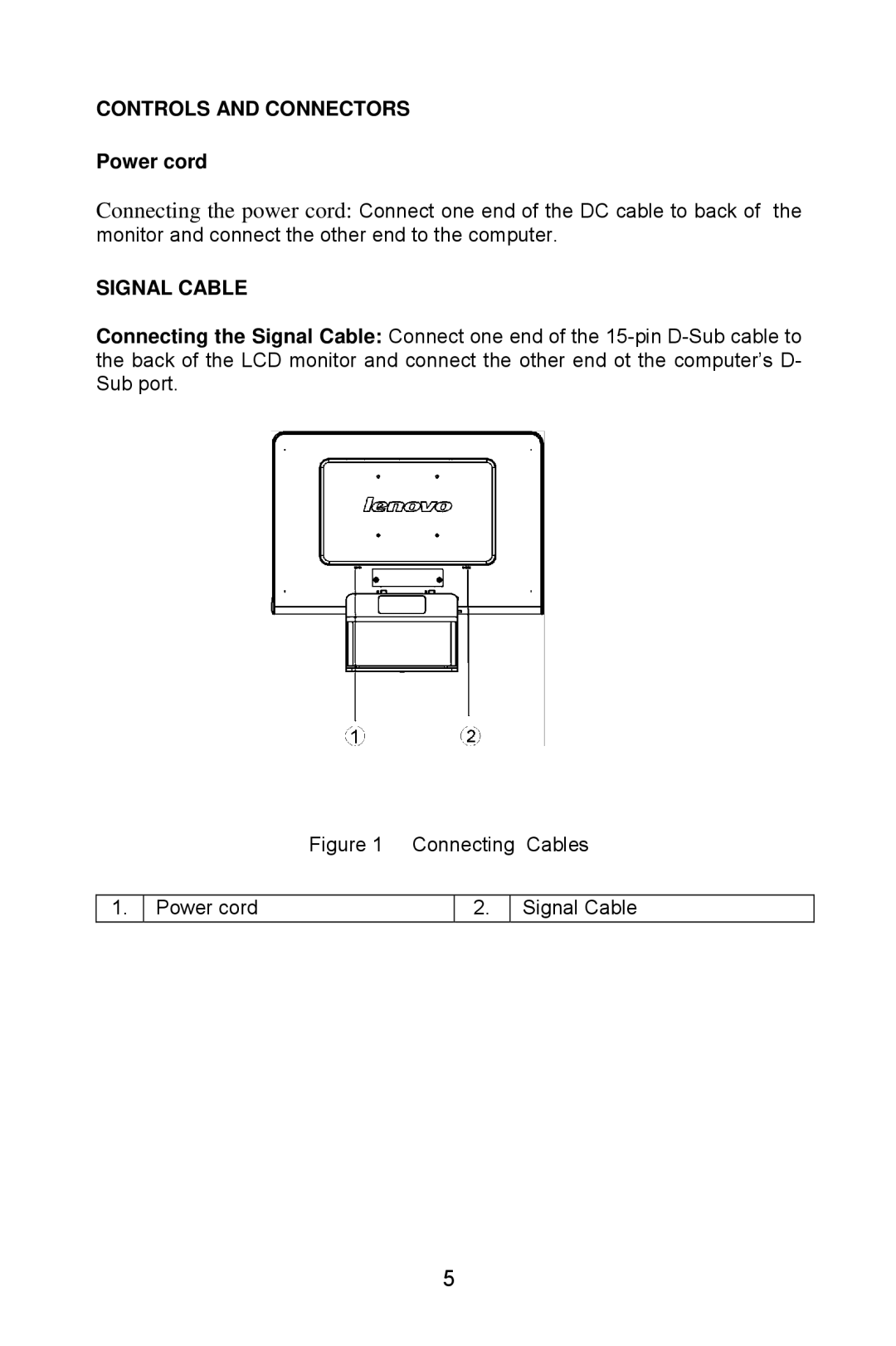 Lenovo LXM-WL19CH appendix Controls and Connectors, Power cord, Signal Cable 