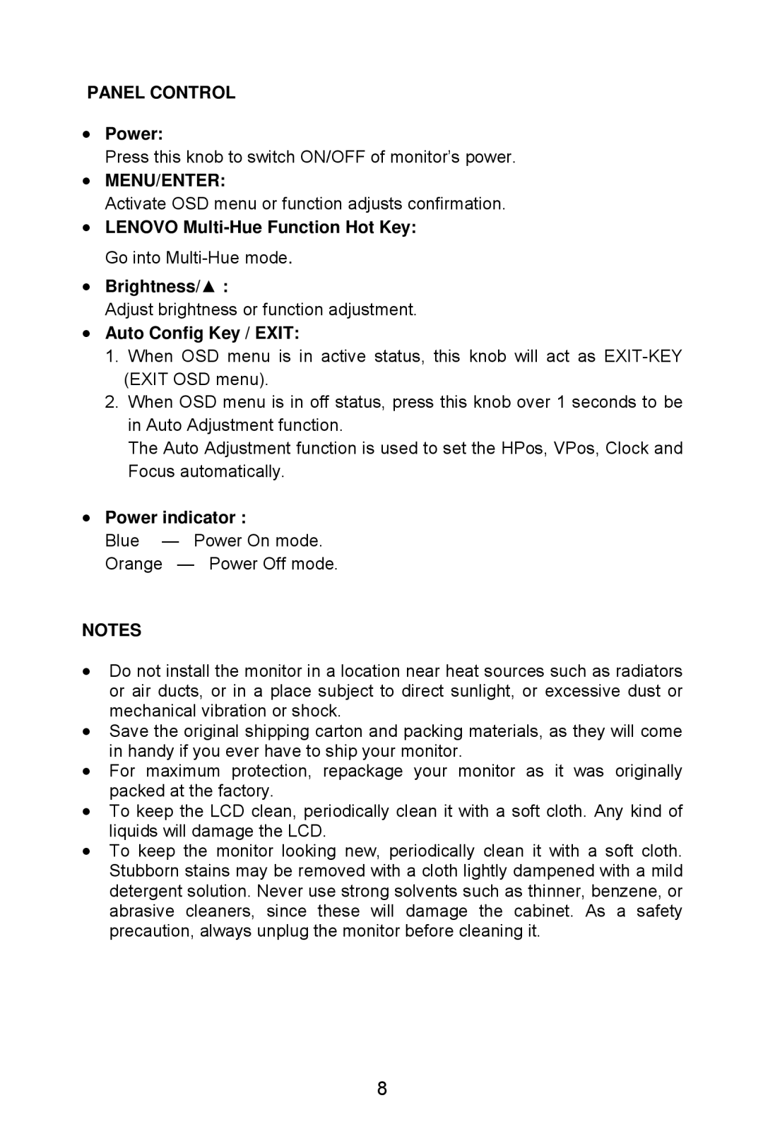 Lenovo LXM-WL19CH appendix Panel Control, Menu/Enter, Auto Config Key / Exit, Power indicator 