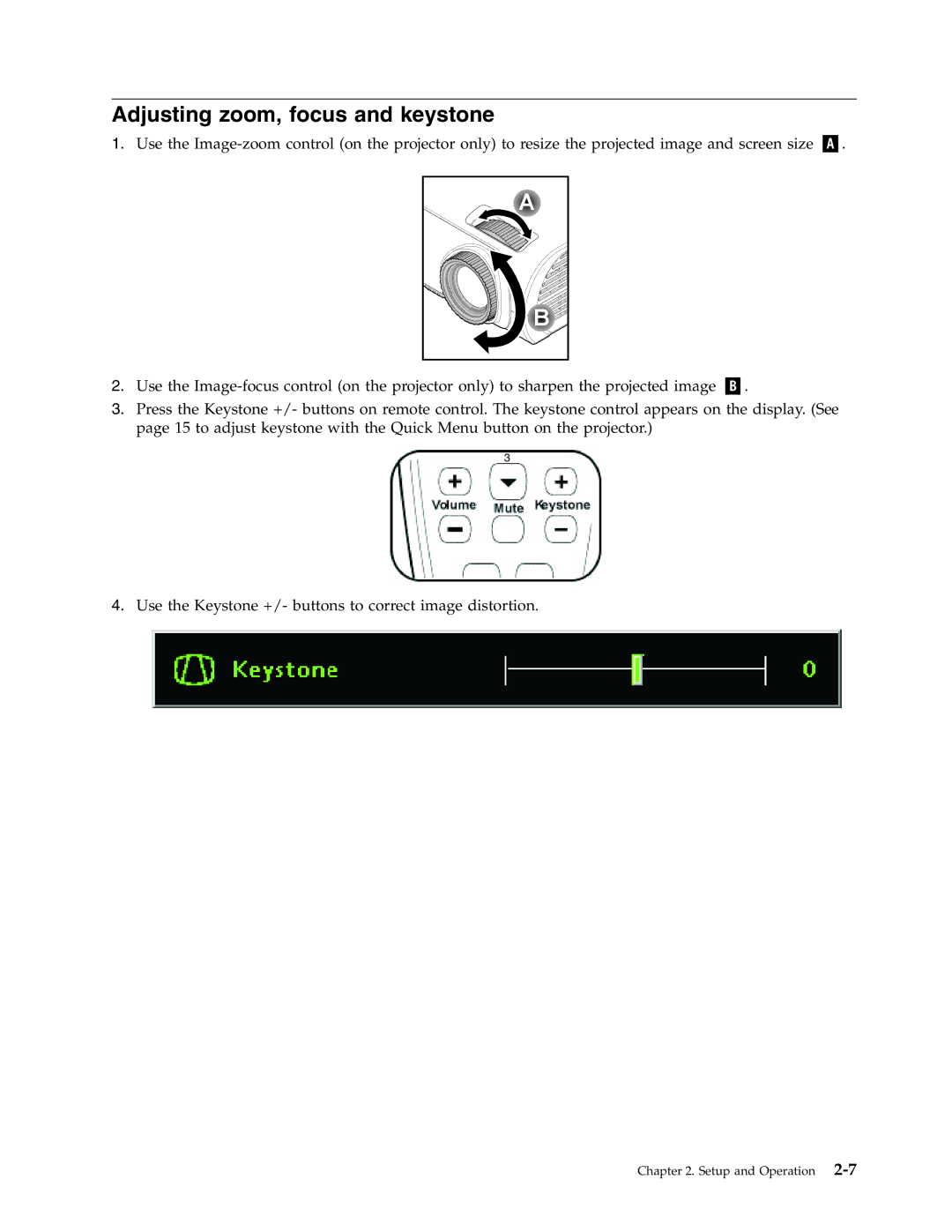 Lenovo M500 manual Adjusting zoom, focus and keystone 