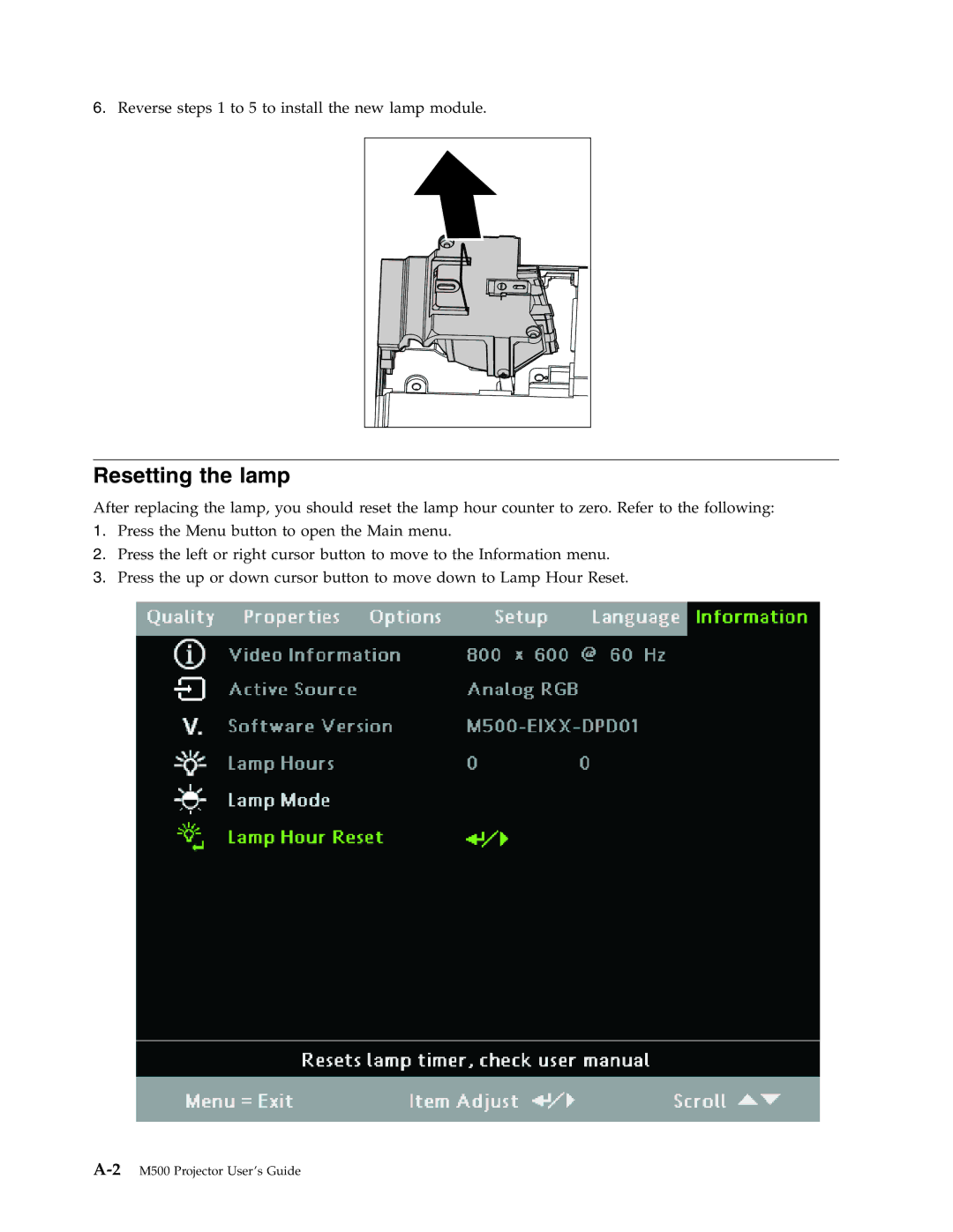 Lenovo M500 manual Resetting the lamp 