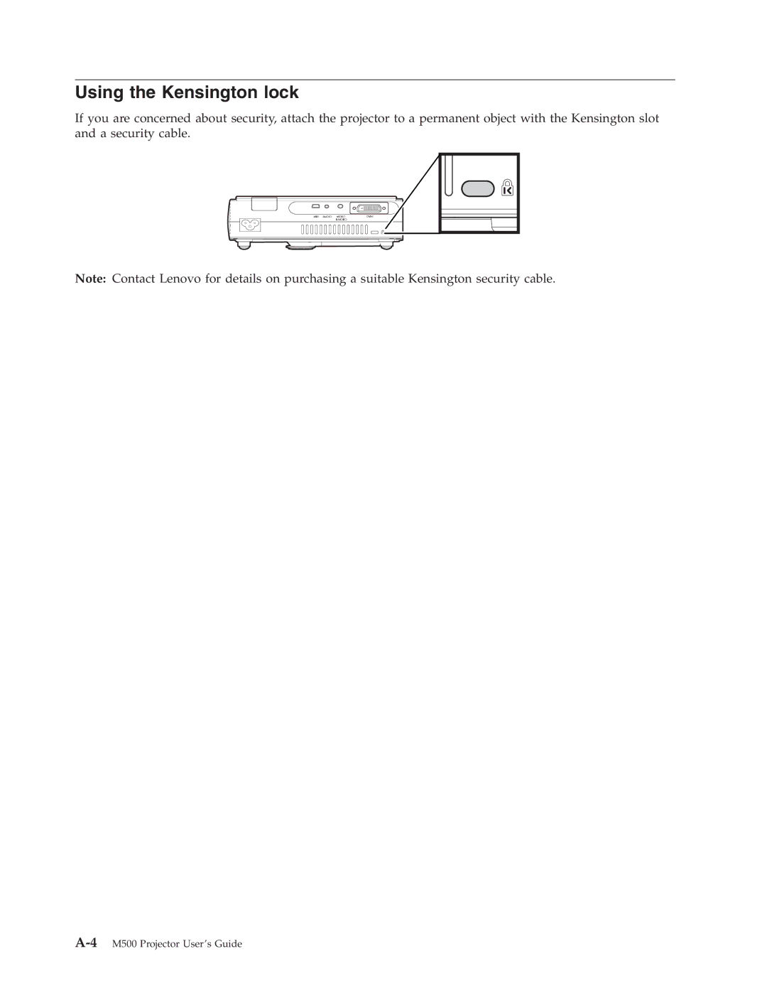 Lenovo M500 manual Using the Kensington lock 