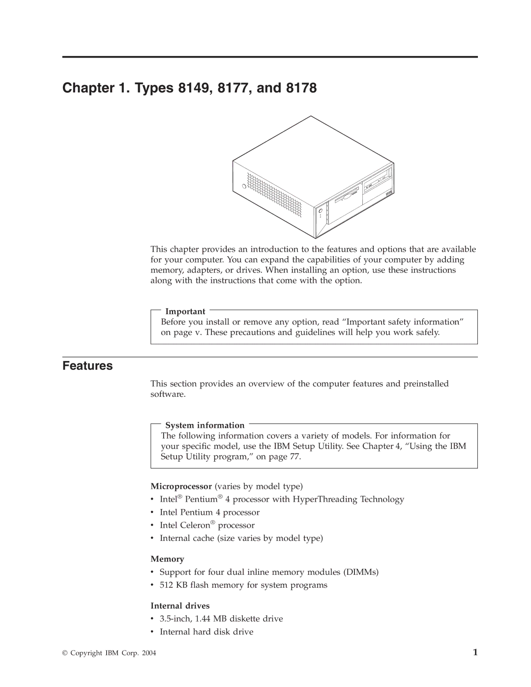 Lenovo A50, M50e Series manual Types 8149, 8177, Features 