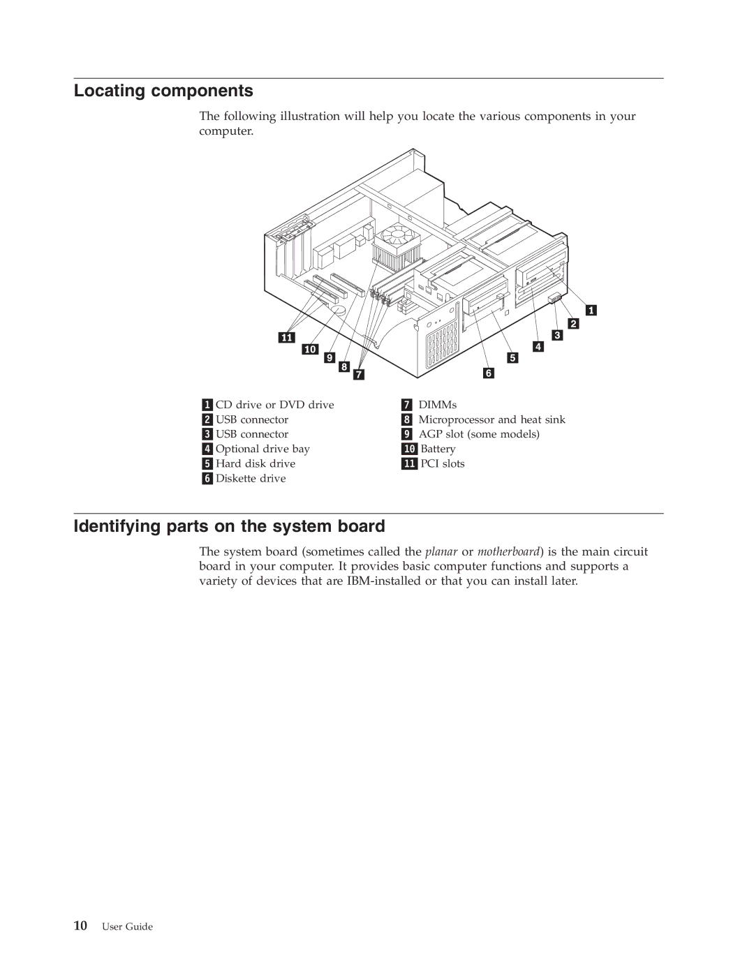 Lenovo M50e Series, A50 manual Locating components, Identifying parts on the system board 