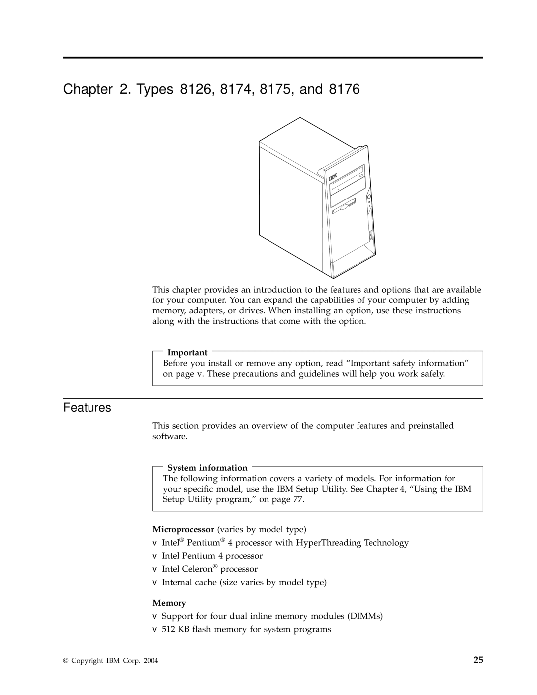 Lenovo A50, M50e Series manual Types 8126, 8174, 8175, Features 