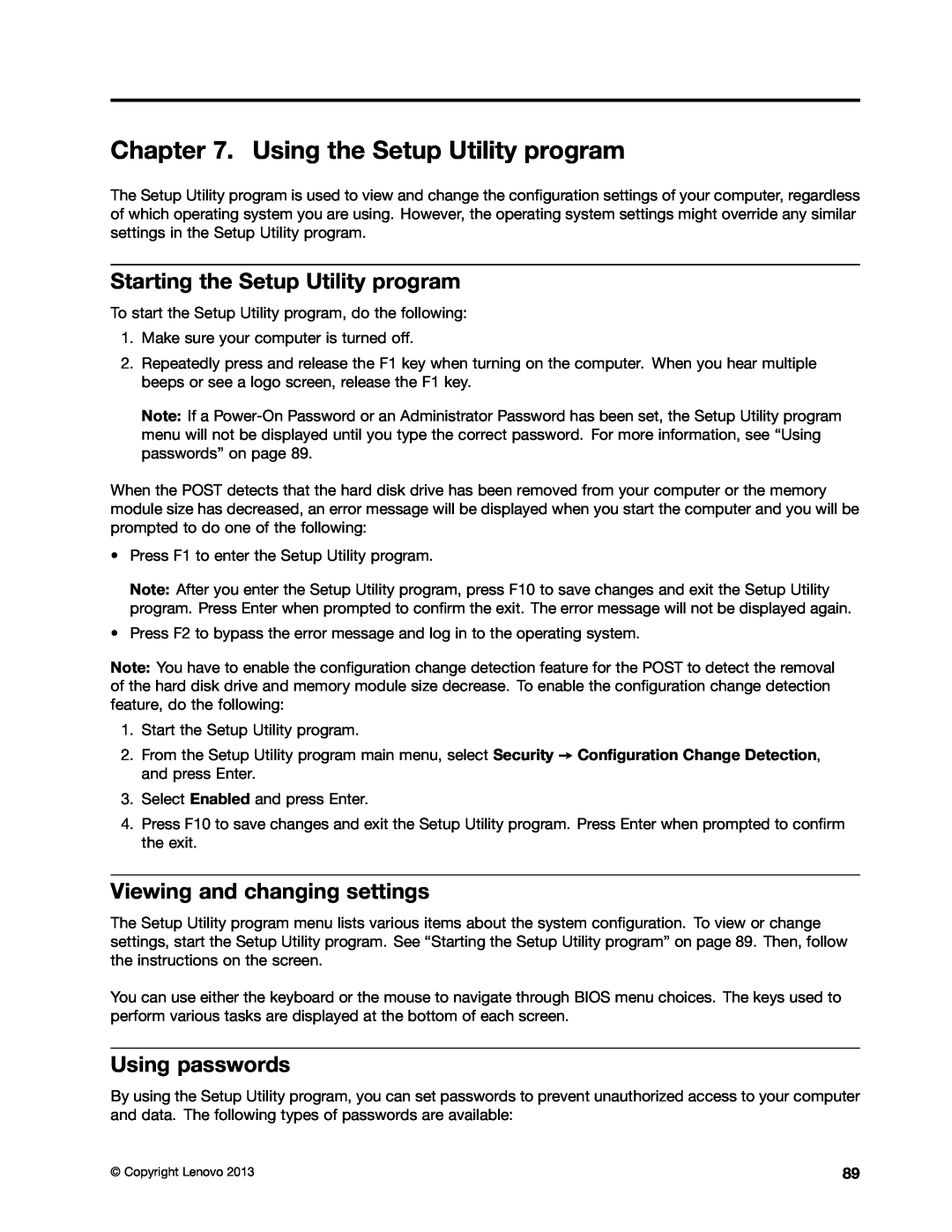 Lenovo M73 manual Using the Setup Utility program, Starting the Setup Utility program, Viewing and changing settings 