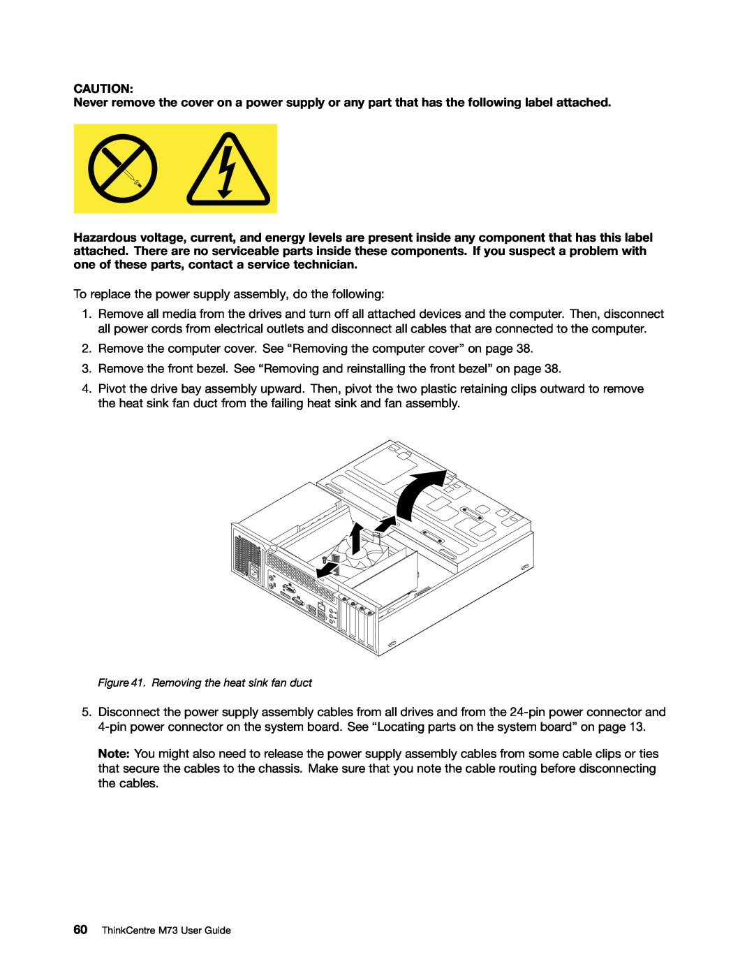 Lenovo manual Removing the heat sink fan duct, ThinkCentre M73 User Guide 