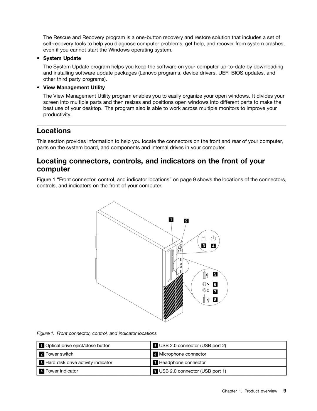 Lenovo M73 manual Locations, System Update, View Management Utility 