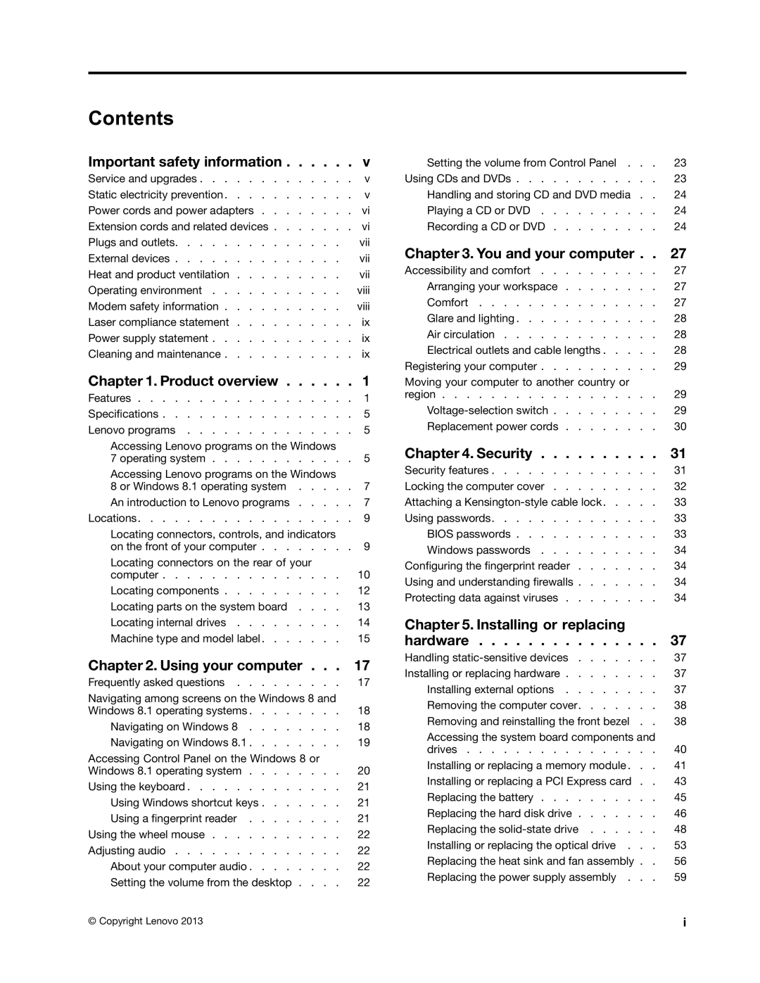 Lenovo M73 manual Contents 