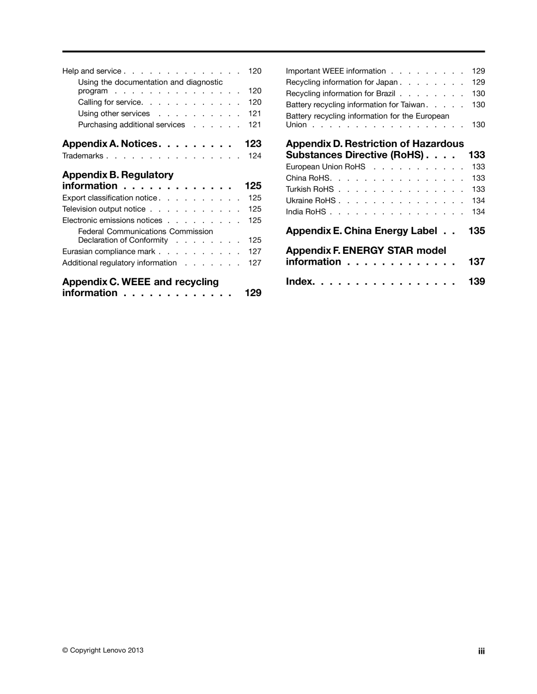 Lenovo M73 manual Appendix A. Notices 123 