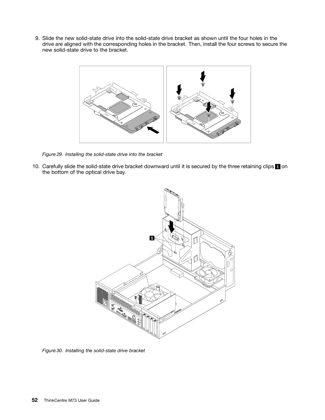 Lenovo M73 manual Installing the solid-state drive into the bracket 