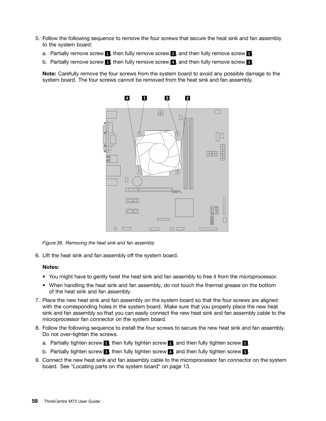 Lenovo M73 manual Removing the heat sink and fan assembly 