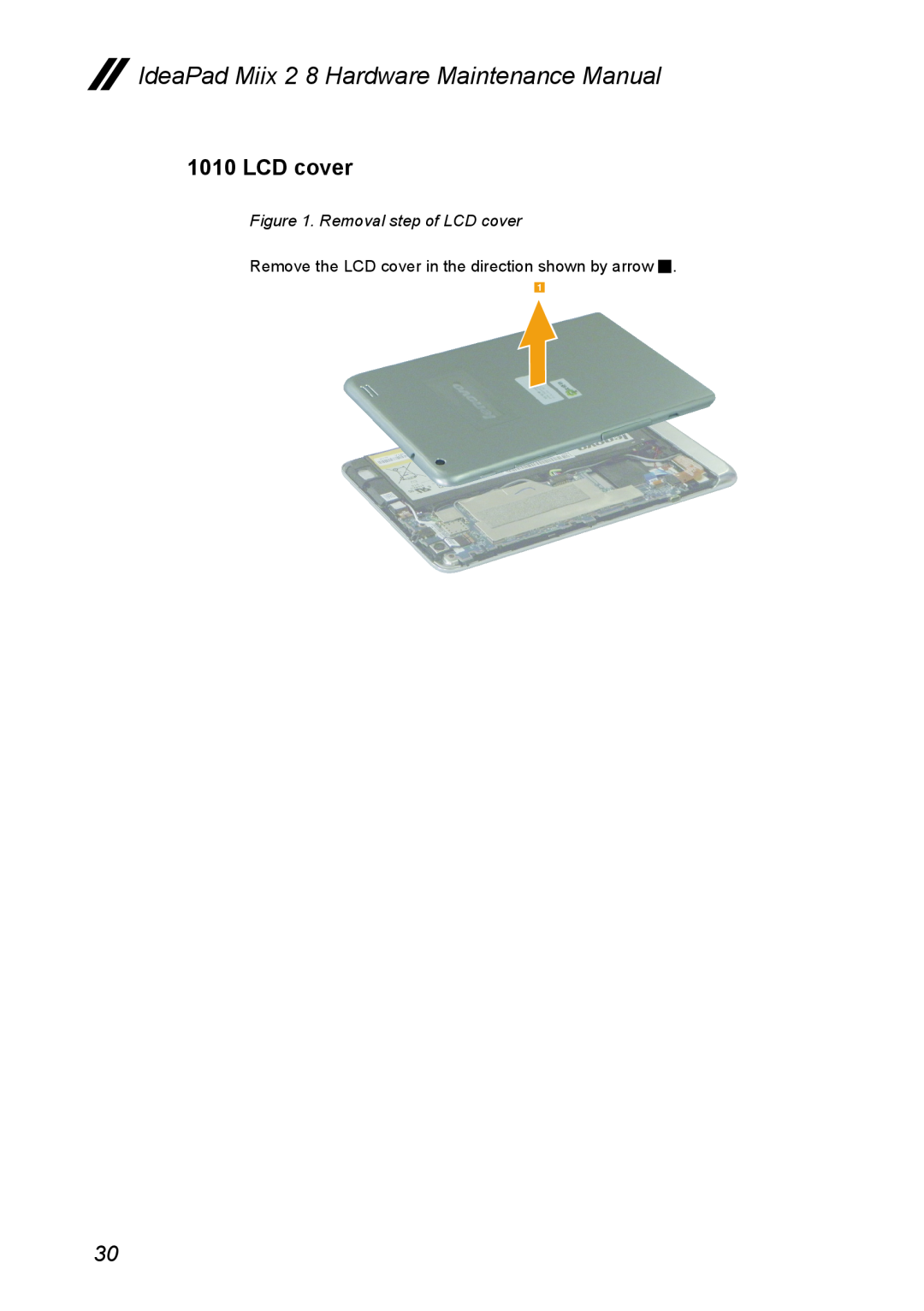 Lenovo MIIX 2 8 manual Removal step of LCD cover, IdeaPad Miix 2 8 Hardware Maintenance Manual 