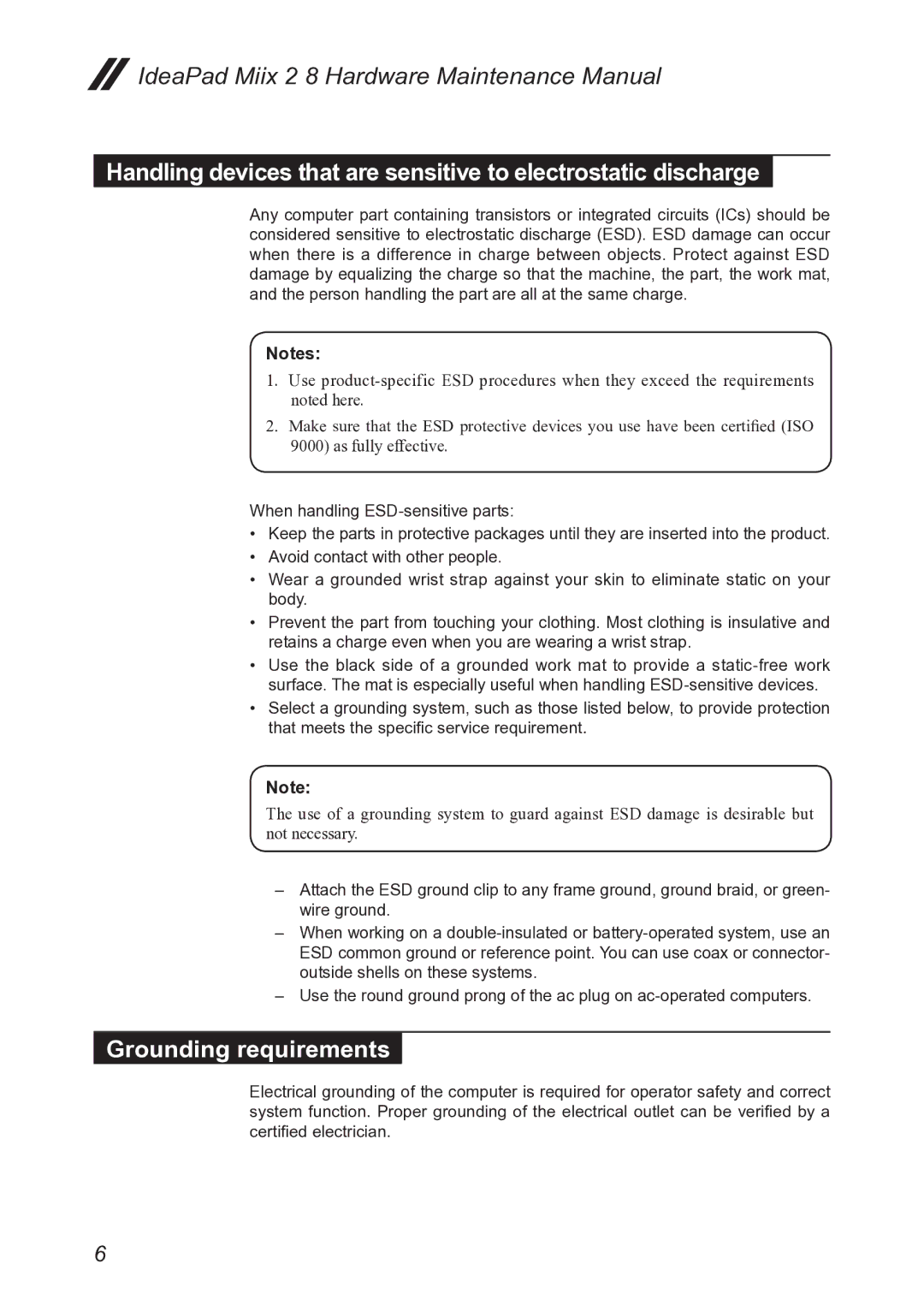 Lenovo MIIX 2 8 manual Grounding requirements 