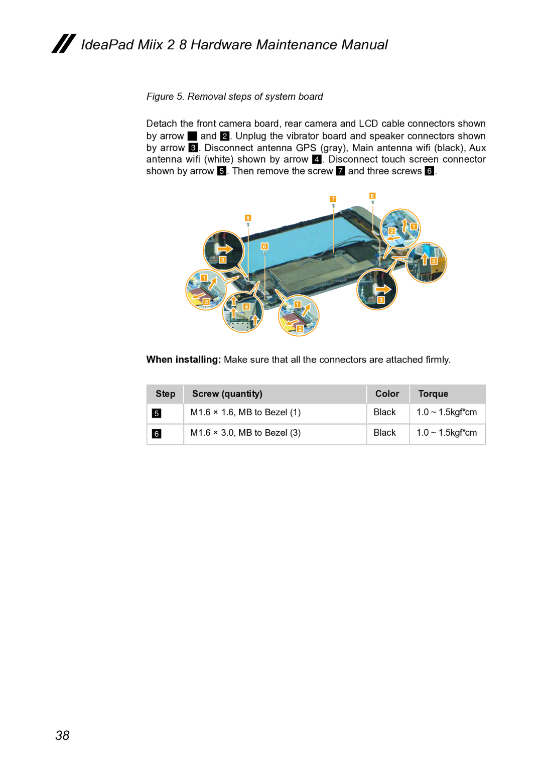 Lenovo MIIX 2 8 manual Removal steps of system board 