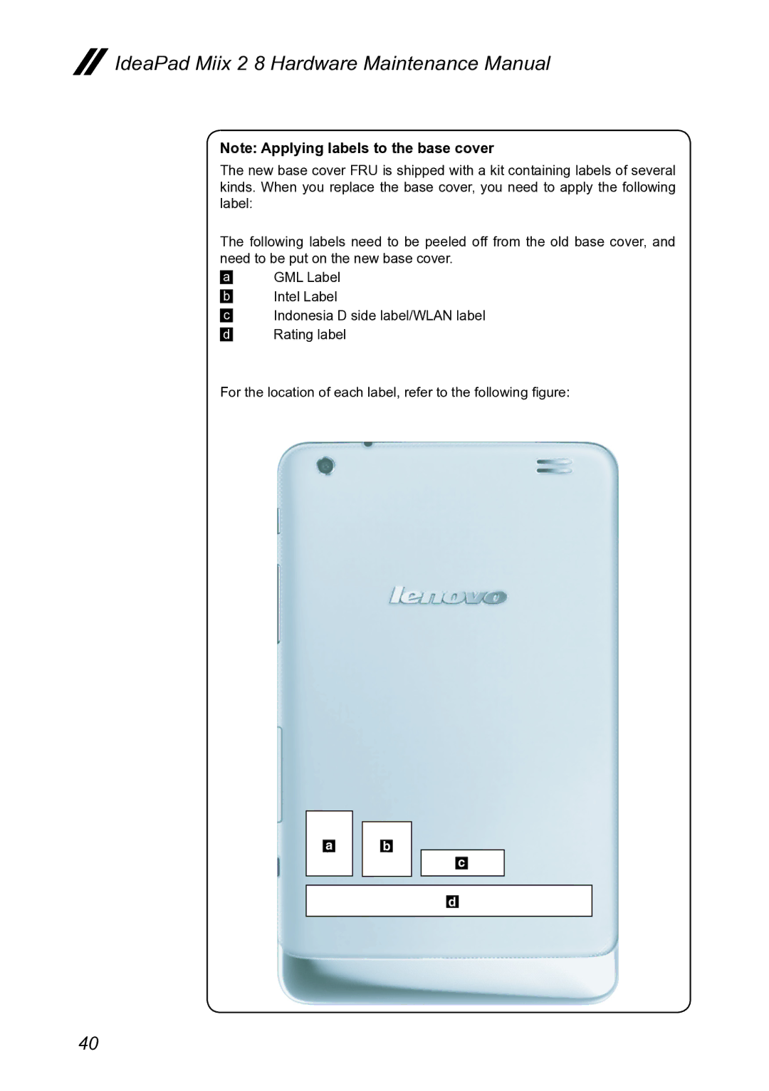 Lenovo MIIX 2 8 manual IdeaPad Miix 2 8 Hardware Maintenance Manual 