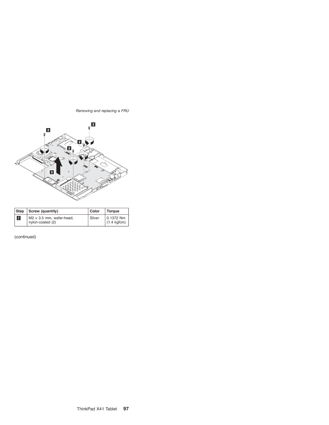 Lenovo MT 2506, MT 1867, MT 1866, MT 1869 manual M2 × 3.5 mm, wafer-head Silver 1372 Nm Nylon-coated Kgfcm 