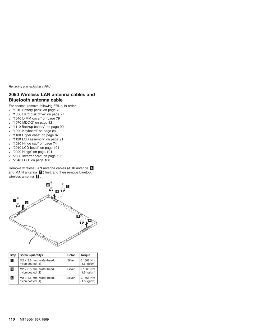 Lenovo MT 1866, MT 1867, MT 2506, MT 1869 manual Wireless LAN antenna cables and Bluetooth antenna cable 