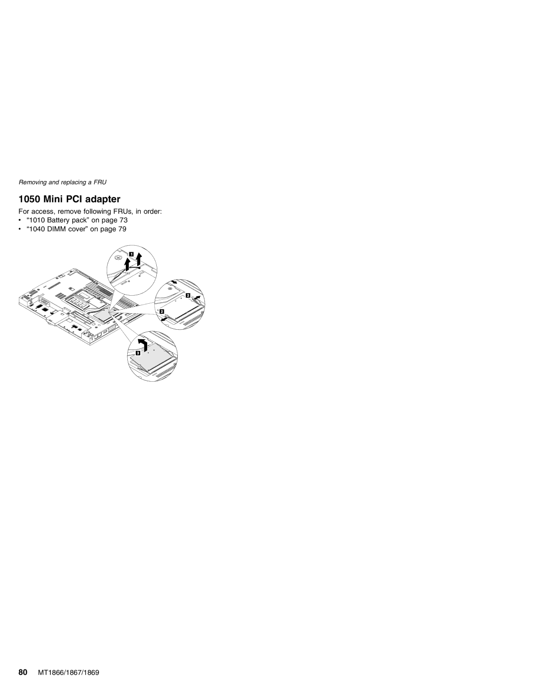 Lenovo MT 1867, MT 2506, MT 1866, MT 1869 manual Mini PCI adapter 