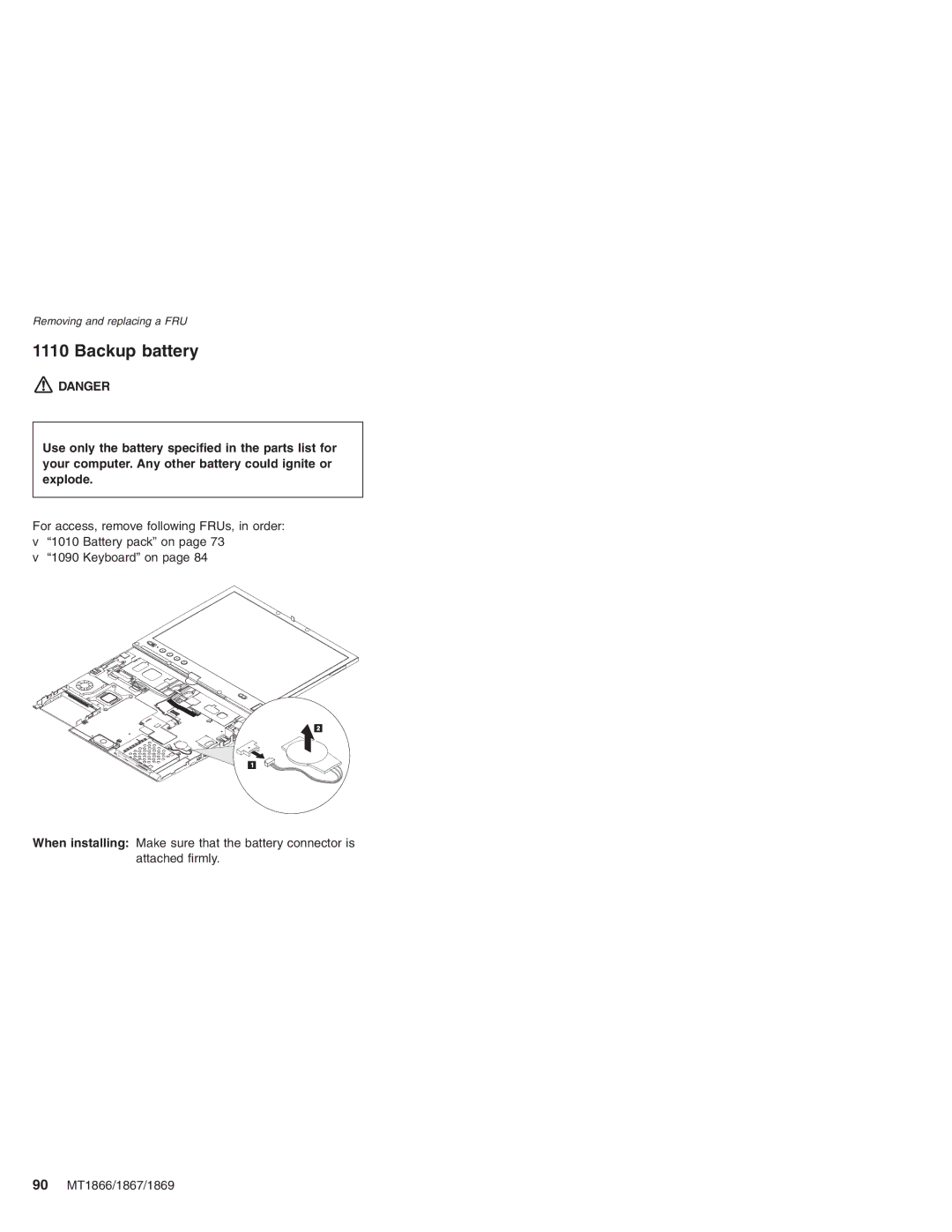 Lenovo MT 1866, MT 1867, MT 2506, MT 1869 manual Backup battery 